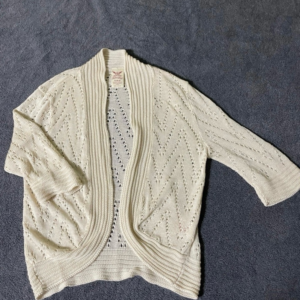 Faded Glory Cream Open-Front Knit Sweater Size Small